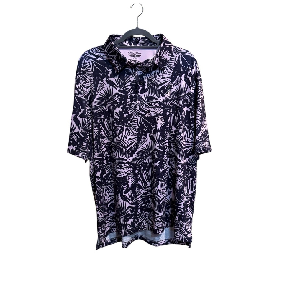 Straight Down Polo Shirt Mens Kahuna Pink Blue Hawaiian Floral Aloha Size XL